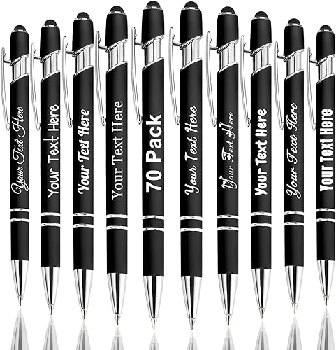 Miniatura 50 de Hasta 300 bolígrafos personalizados a granel con nombre personalizado con grabado gratis, puntas de lápiz capacitivo grabado, bolígrafo para Púrpura