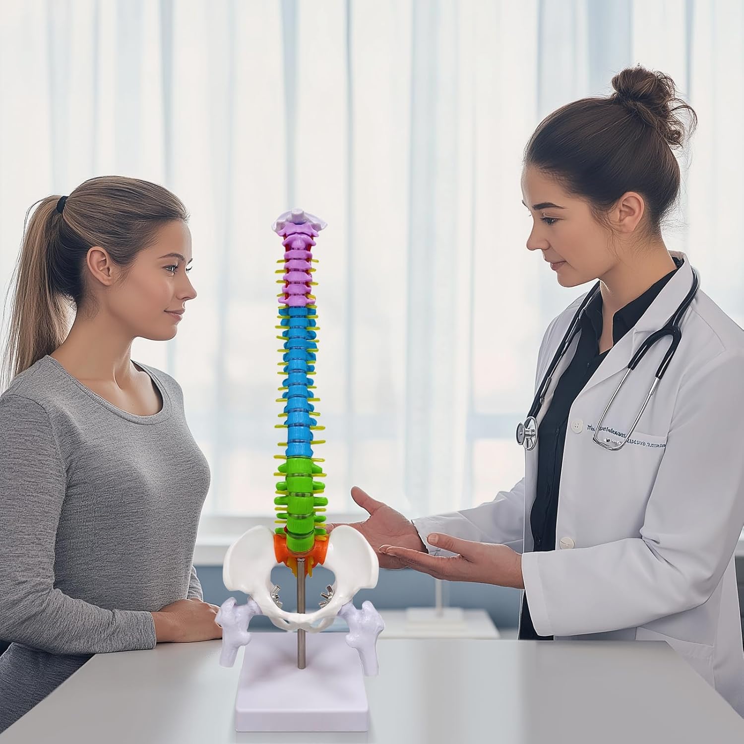 Human Spine Model, 15.5" Color Skeleton Model with Herniated Disk, Nerves, Arteries, Pelvis and Femur Stumps for Med Students and Chiropractors, Includes Stand