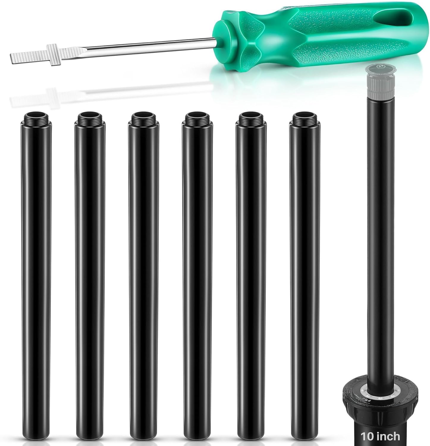 10" Popup Riser Extensions Compatible with Rain Bird 1800, Sprinkler Head Riser Extender with RotorTool Screwdriver Fits 1/2” Male/Female, Garden Lawn Irrigation Spray Head Upgrade, 7 Set