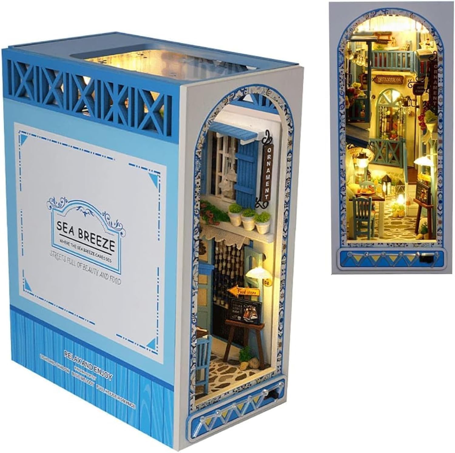 SKADE DIY Dollhouse Wood Bookends Book Nook Model Building Kit With LED Light For Teens And Adults To Build-Creativity Gift For Birthdays Christmas Halloween (Style 2)