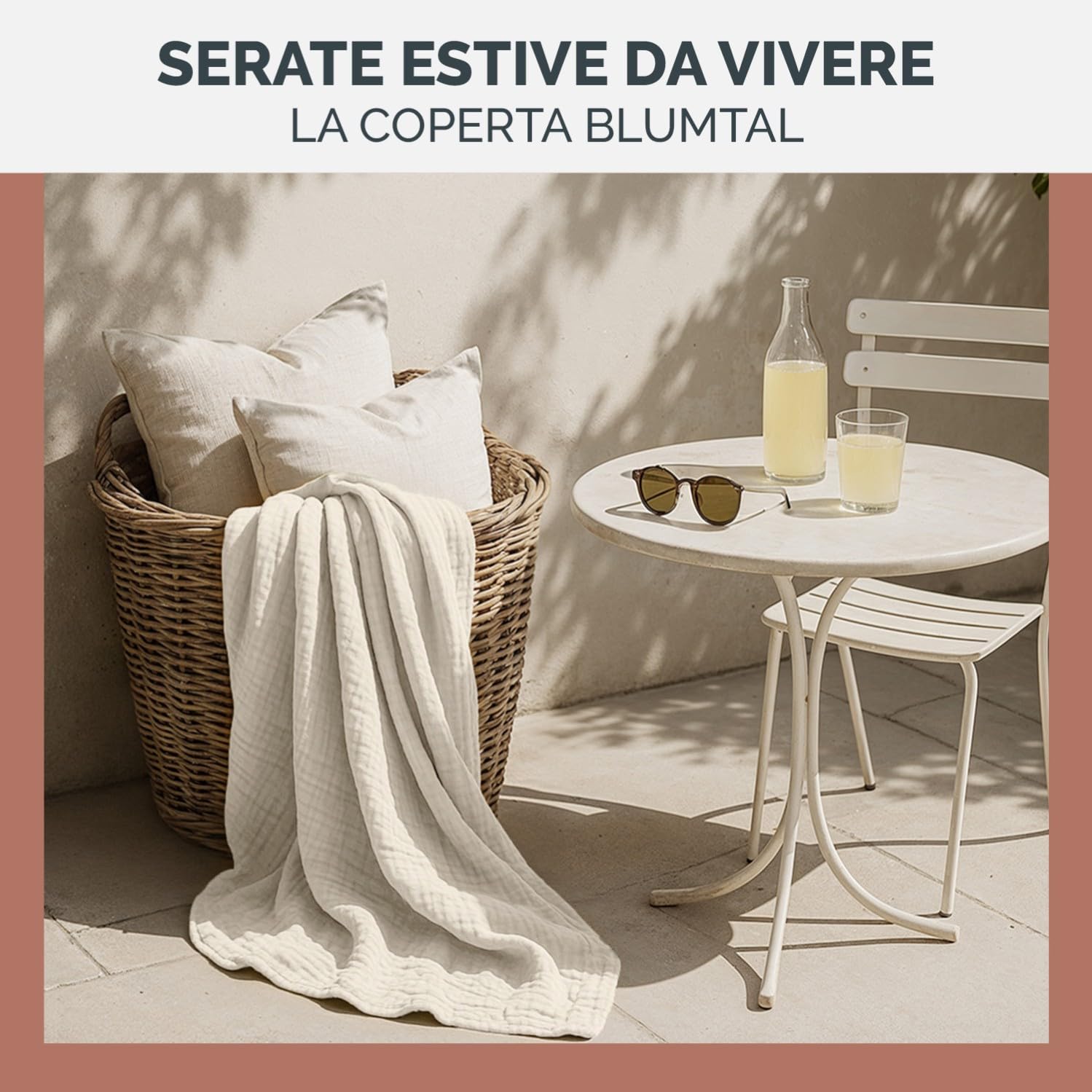 Blumtal Coperta Mussola Matrimoniale 150x200 cm - Certificata OEKO-TEX - Cotone Estivo 100% - Telo Copridivano - Avorio