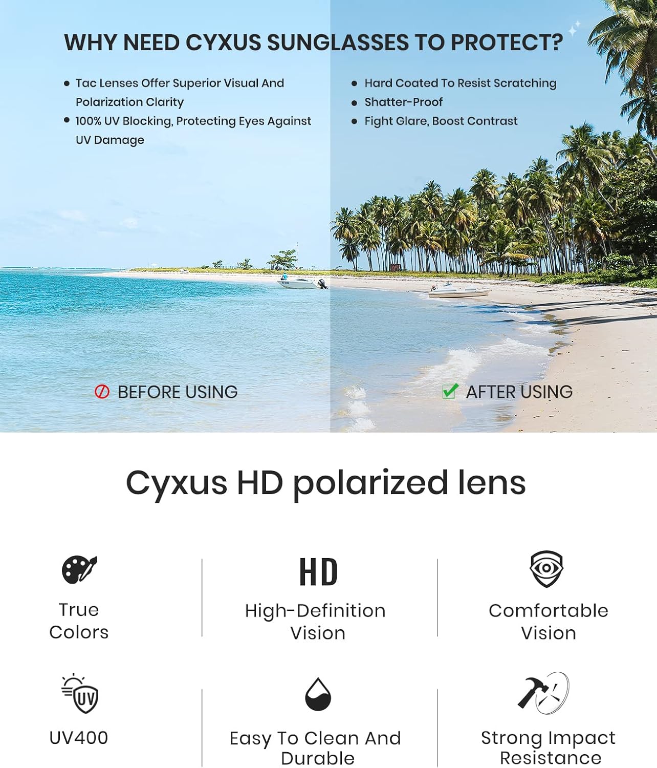 Cyxus Polarized Oversized Square Sunglasses for Women Men UV Protection TR Frame 1711 - Image 8