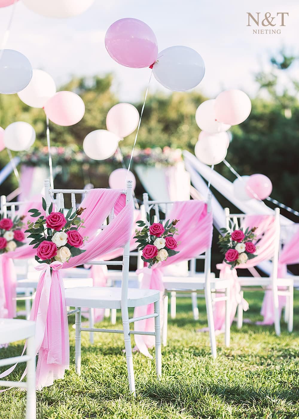 N&T NIETING Artificial Flowers, Hot Pink Artificial Roses, 50pcs Fake Flowers with Stem for DIY Wedding Bouquets Centerpieces Bridal Baby Shower Party Home Arrangement Decoration - Image 2