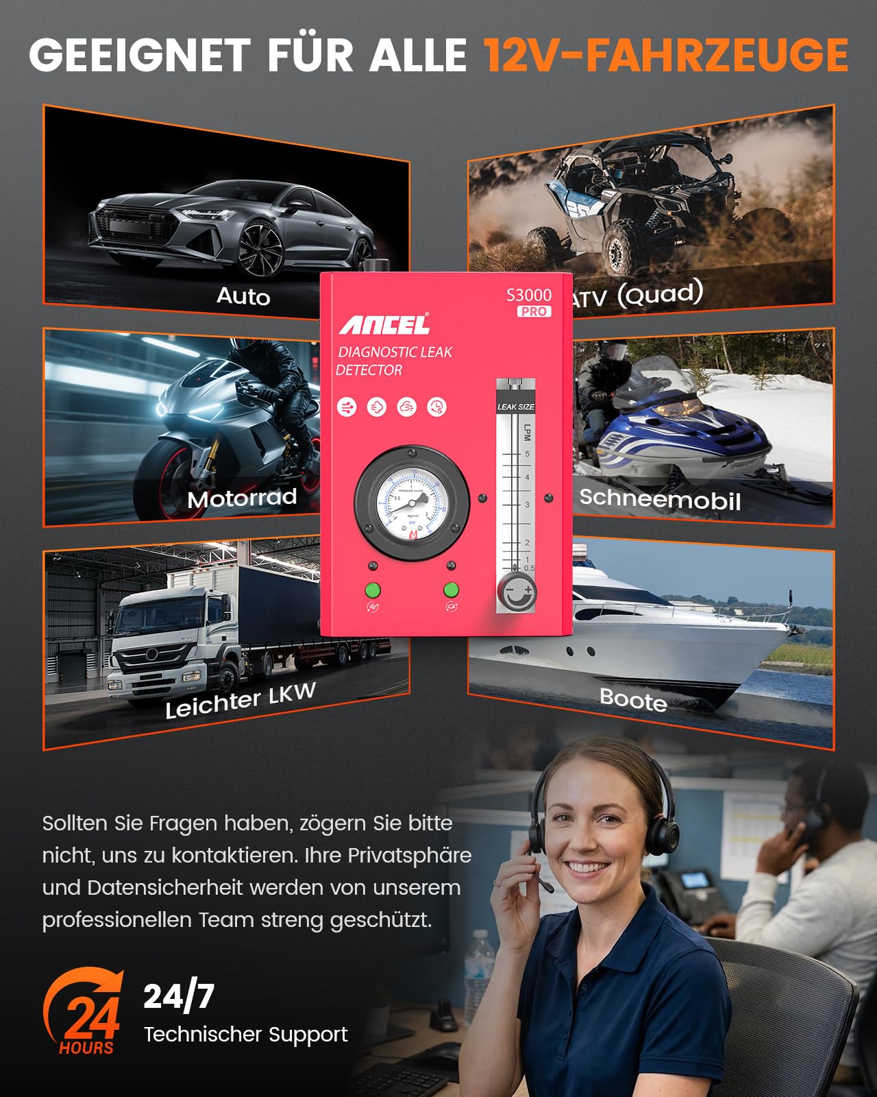 ANCEL S3000PRO KFZ Nebelmaschine mit eingebauter Luftpumpe und Manometer, Auto Rauchmaschine Lecksuchgerät mit Zwei Modi, Professionelle Smoke Leak Detector für Full Autos System Lecks Test