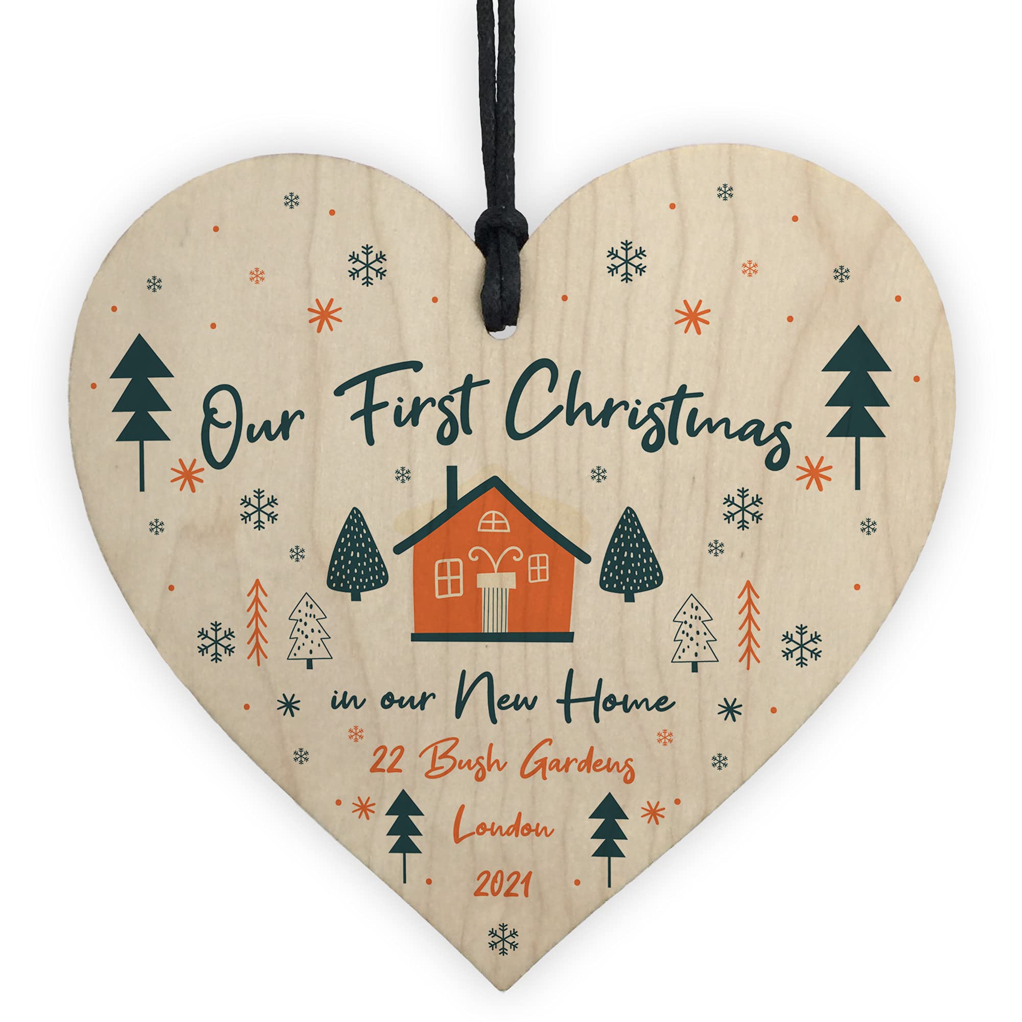 1st Christmas New Home Tree Decoration Personalised Wooden Bauble Gift For Couple