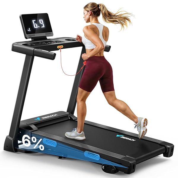 MERACH Incline Treadmill with Incline 6%-15%, 7-Layer Belt 300LBS Capacity Tredmill Foldable Handle Running Treadmills for Home, 0.5-7.5MPH 3.0HP Incline Folding Treadmill LED with APP Threadmill