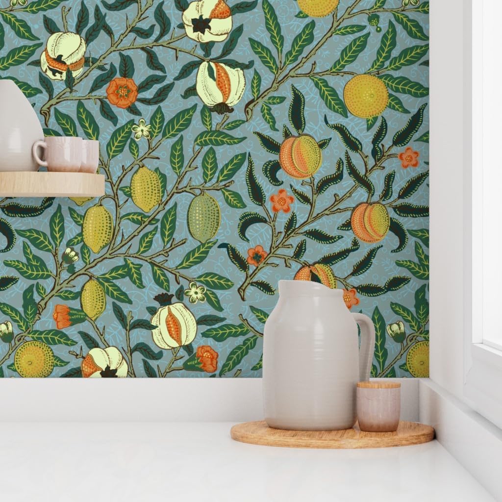 Removable Wallpaper 3ft x 2ft - Victorian Style Citrus Fruit English Garden Antique Vintage Inspired Custom Pre-Pasted Wallpaper by Spoonflower