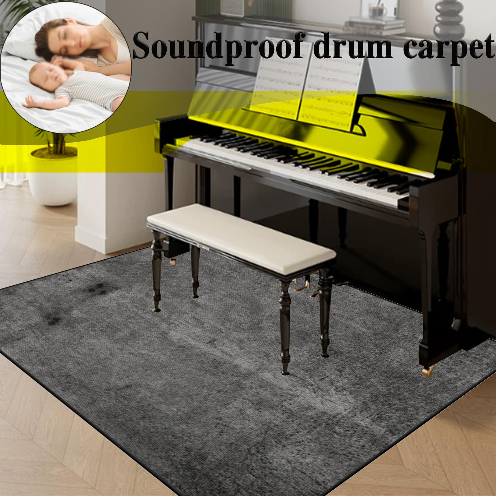 210 x 180 cm Tappetino per Batteria Acustica, Tappeto per Batteria Insonorizzato, Tappeto Professionale per Batteria e Strumenti a Percussione Elettronici per Grancassa Rullante e Altri Strumenti