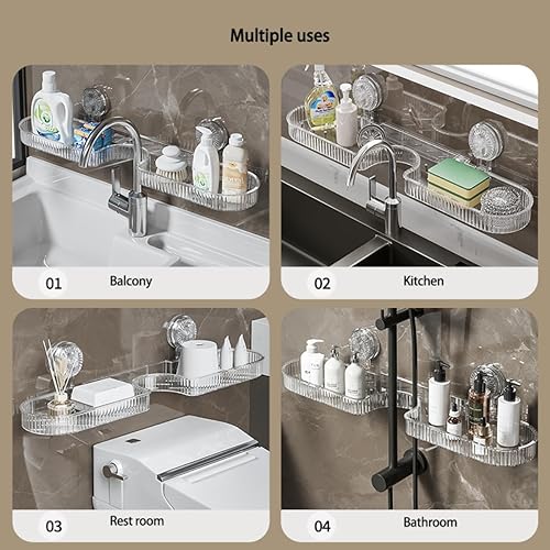 Miniatura 5 de EVERZONE Organizador de barra de tensión para ducha, almacenamiento de baño inoxidable para champú, toallas y accesorios de bañera