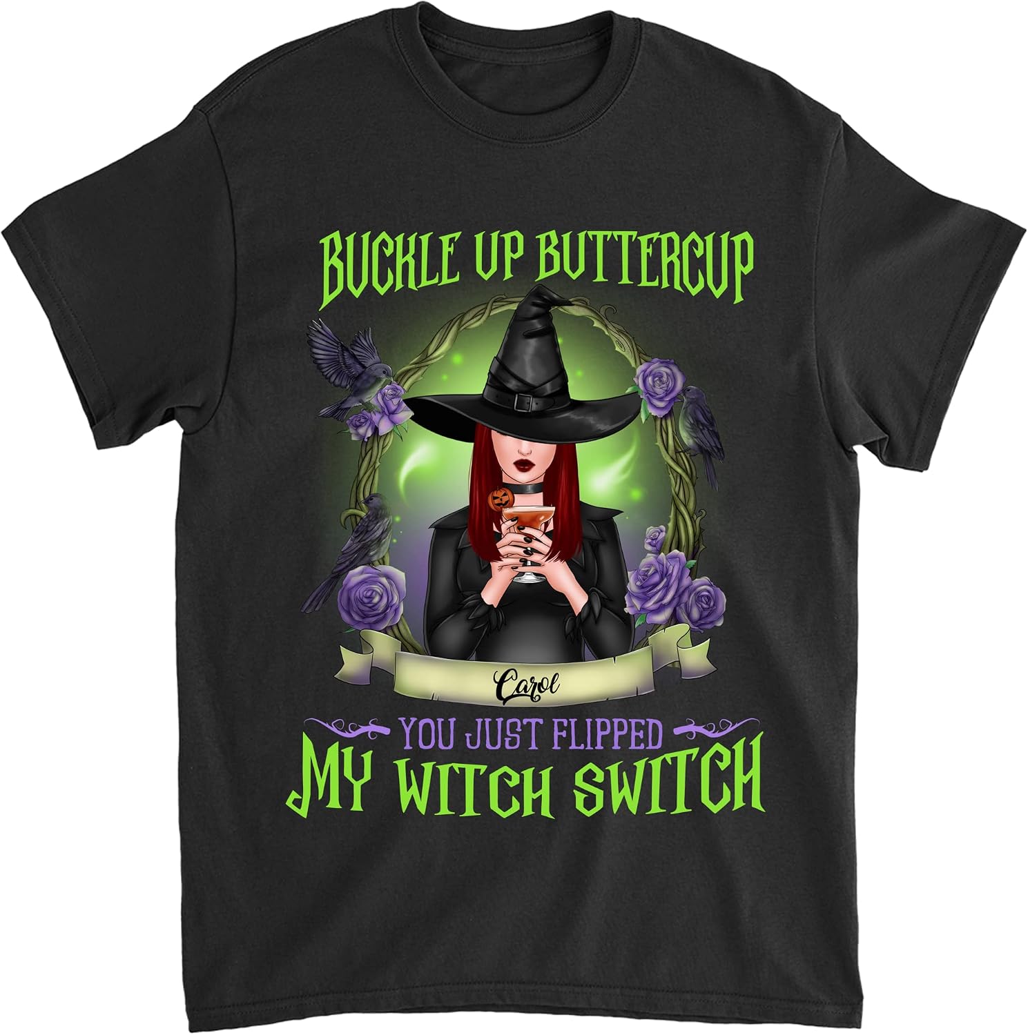 Gossby Personalized Halloween Witch T-Shirt - Custom Gift Halloween Women, Sister, Friend, Mom, Grandma - 7 Sizes, Colors