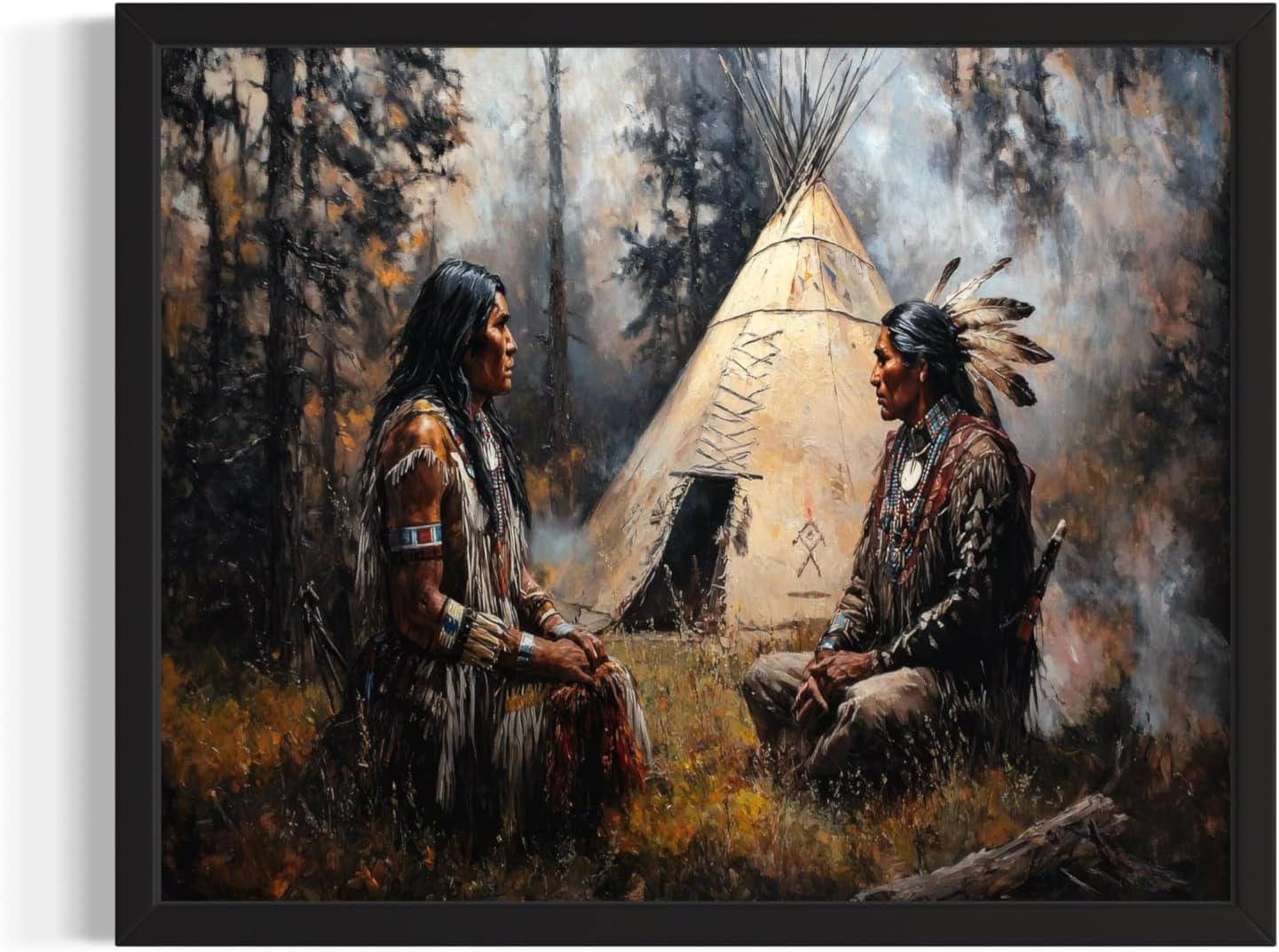 Native American Tribe Wall Art Print Poster, Western Native Spanish Paitnings for Bedroom Bathroom Living Room Decor 199 (Native American Tribe, 16 x 20 inches, Black Frame)