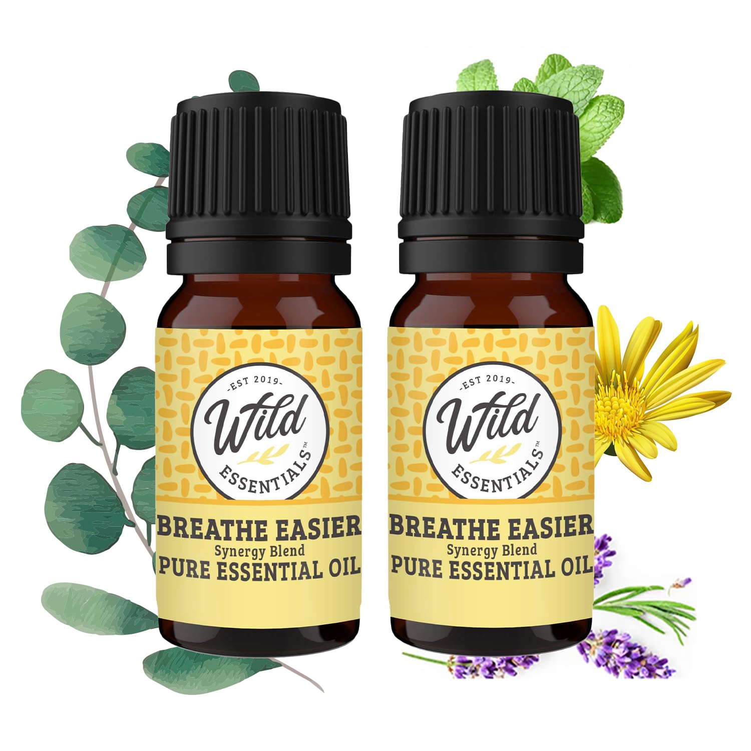 mEssentials Wild s"Breathe Easier" 100% Pure Oil Synergy Blend 2 Pack - 10ml, Cool and clearing for Congestion, Sinus, Allergies, stuffy Nose, Cold and flu Symptoms, Made and Bottled in USA