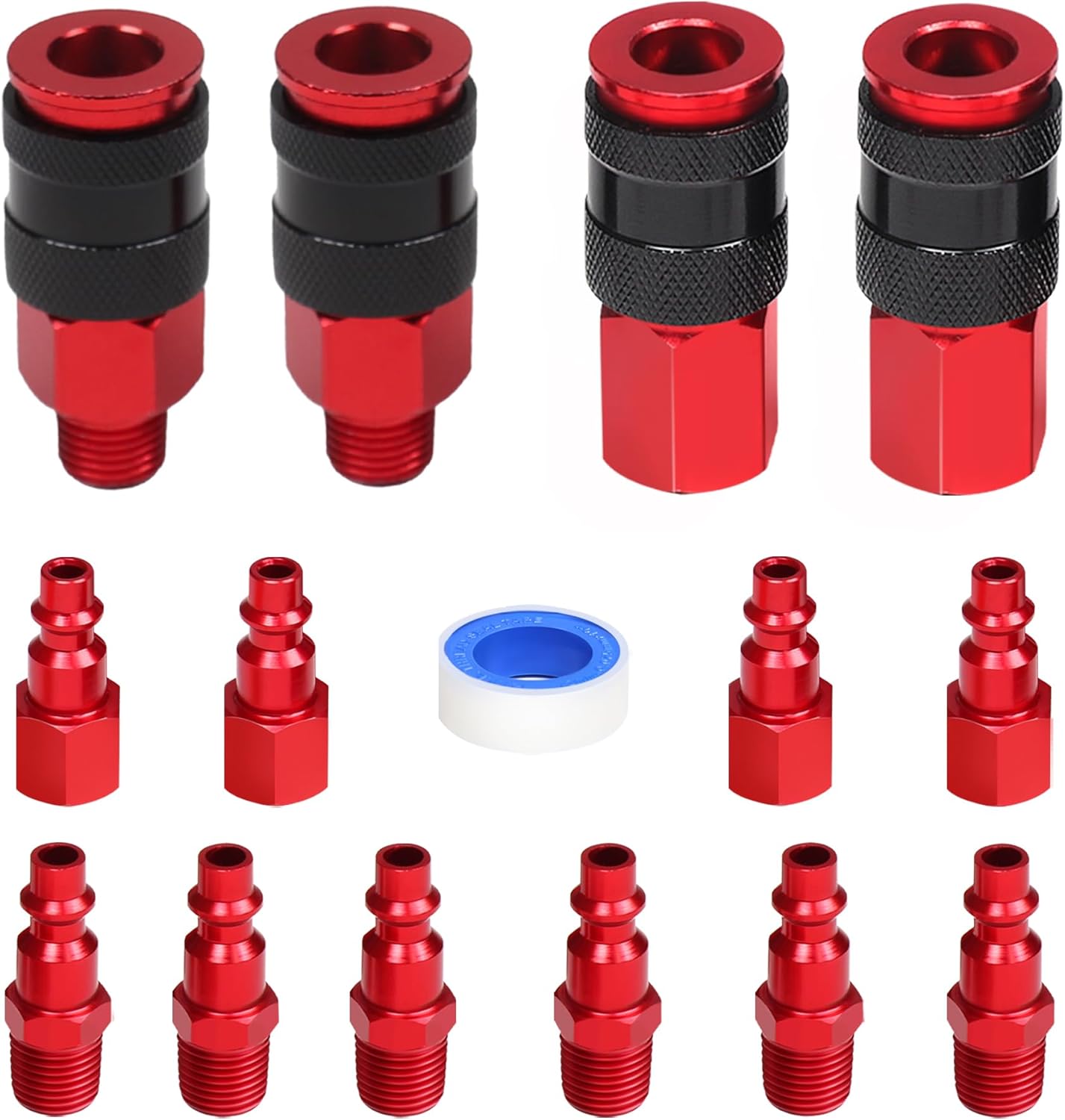 No Rust Air Hose Fittings Kits 15 PCS Set, Quick Connect Air Compressor Accessories Industrial Air Tools Fittings, Male and Female High Flow Air Fitting