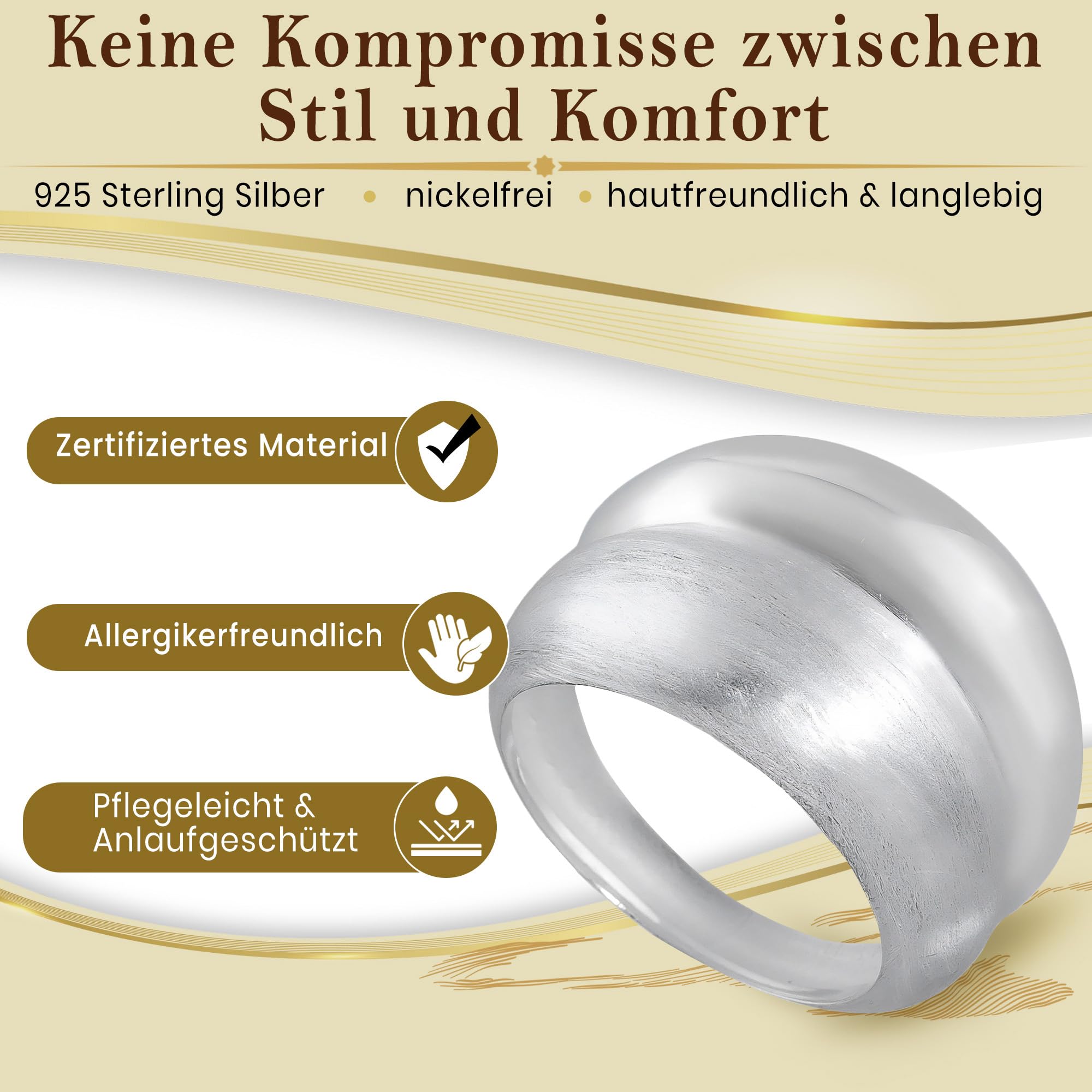 Cassini Mattierter doppelter Ring aus 925er Sterling Silber, breit, Damen Ring 3RAC
