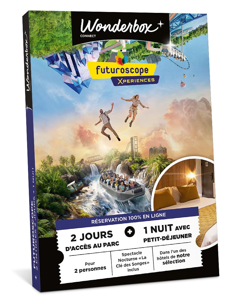 Wonderbox Connect - Coffret Cadeau - Futuroscope Séjour - 2 entrées pour 2 jours - 1 nuit avec petit-déjeuner - Parc à thème - Validité 27 mois