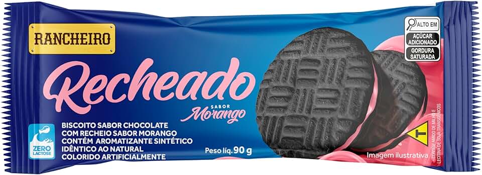 Biscoito Rancheiro Sabor Chocolate Recheado com Morango 90g – Vegano, Leve e Saboroso