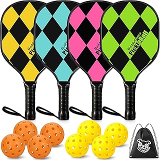 Buddy Cheer Pickleball Set/Single Paddle - Includes 4 Pickleball Paddles, 8 Indoor & Outdoor Pickleball Balls, 1 Pickleball Bag - USAPA Approved, Premium Wood, Ergonomic Cushion Grip for Beginners
