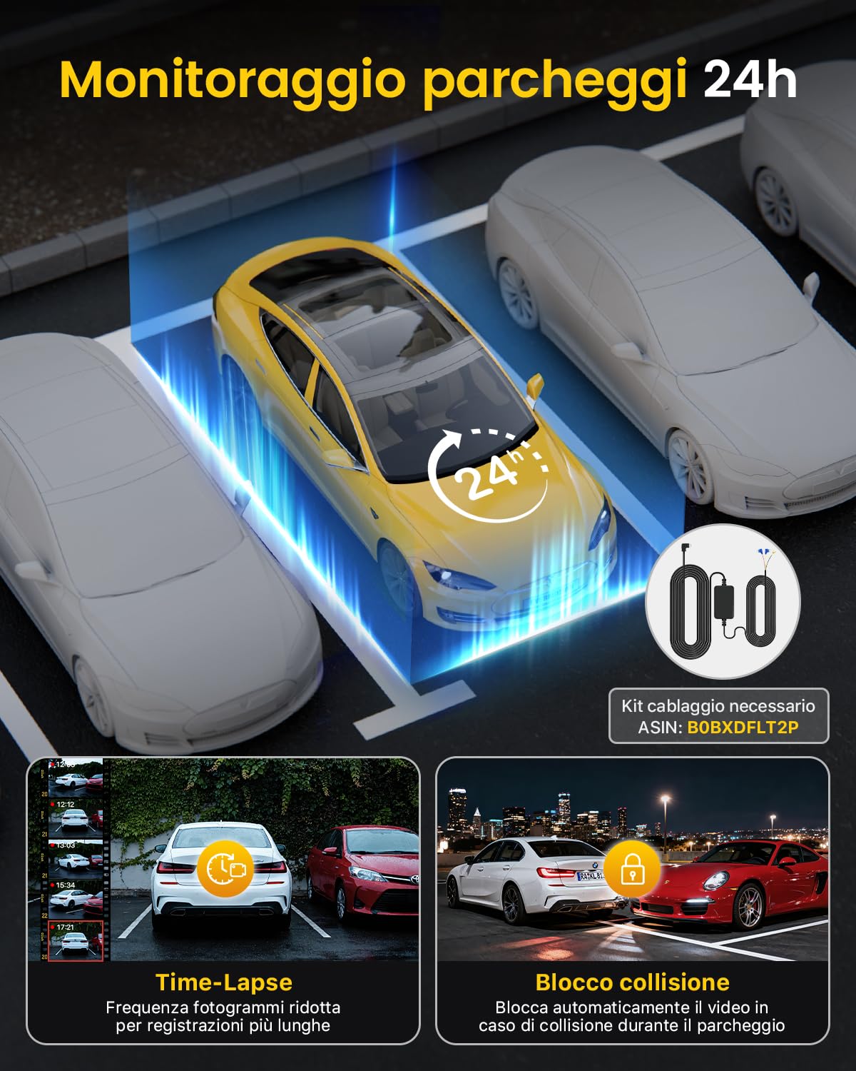 GKU Dash Cam Auto 4K/2.5K,Podwójna kamera samochodowa WiFi z kartą SD 64G,Dashcam Samochód 170° Szeroki kąt,Super Night Vision,WDR,G-Sensor,24H Monitor Parkowania,Nagrywanie pętli,Max 25 90G
