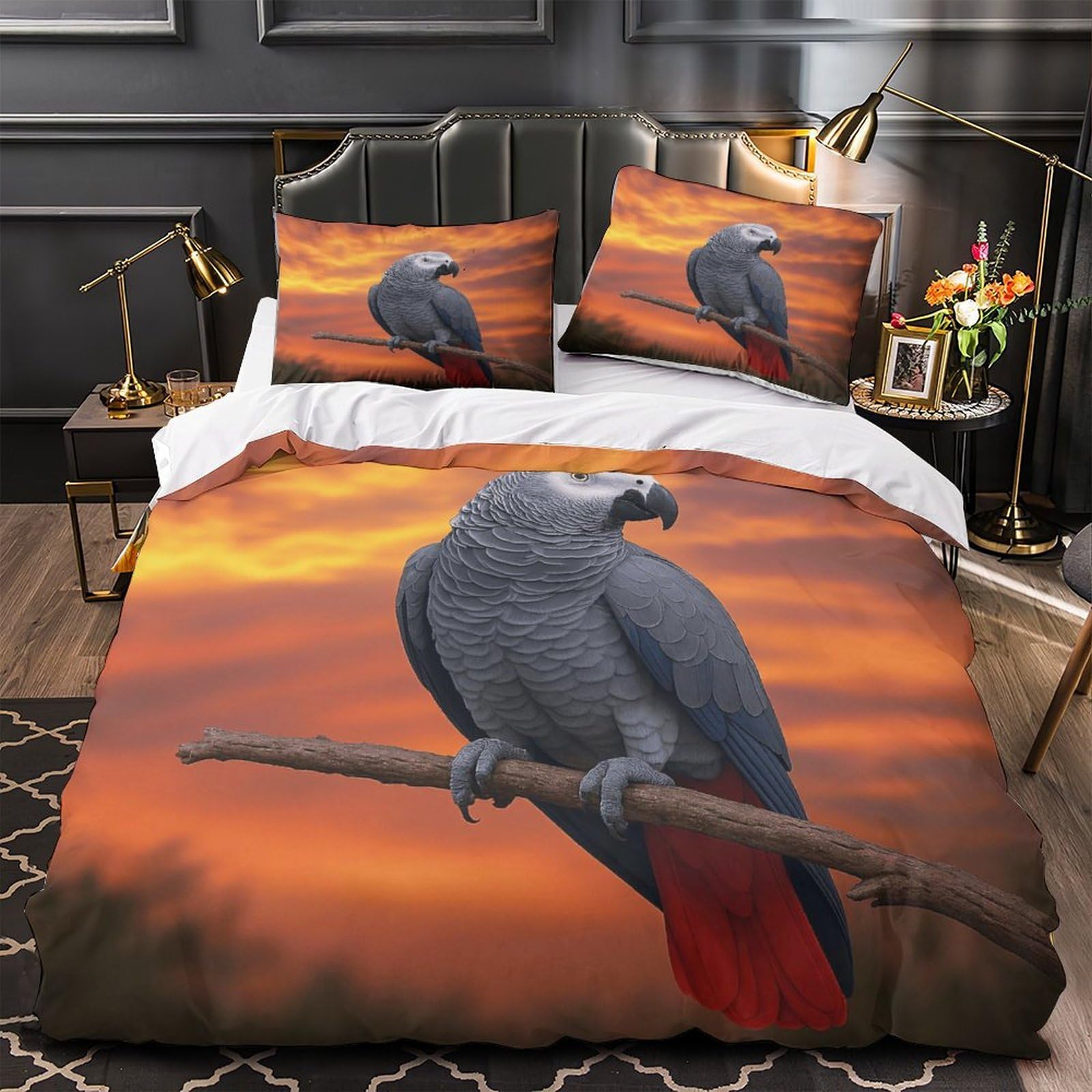 MMDASBVPE African Parrot Duvet Cover 3D Print Durable 3 Pcs Bed Linen Hidden Zipper Wildlife Nature Scene Quilt Cover Premium Washable for Kids Adults Women Teens Youth Girls Boys Single（135x200cm）