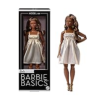 Barbie Signature – Barbie Basics Modello 09, bambola da collezione con capelli castani, abito e tacchi con cinturino dorato, vestibilità universale e corpo snodato, 6+ anni, JJX28