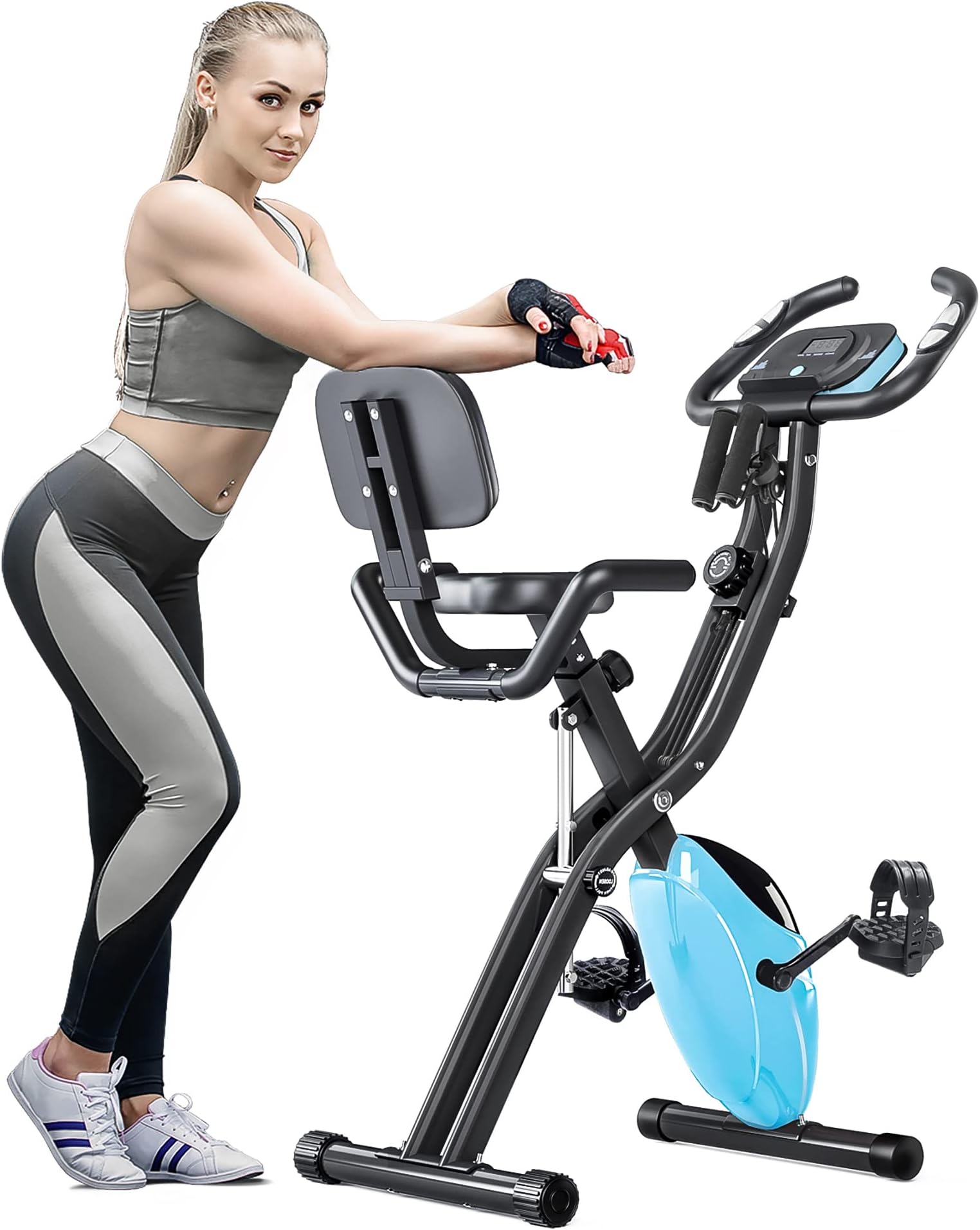 Merax Workout Bike For Home - 2 In 1 Recumbent Exercise Bike and Upright Indoor Cycling Bike Positions, 16 Level Magnetic Resistance Exercise Bike, Foldable Stationary Bike Machine, Fitness Bike