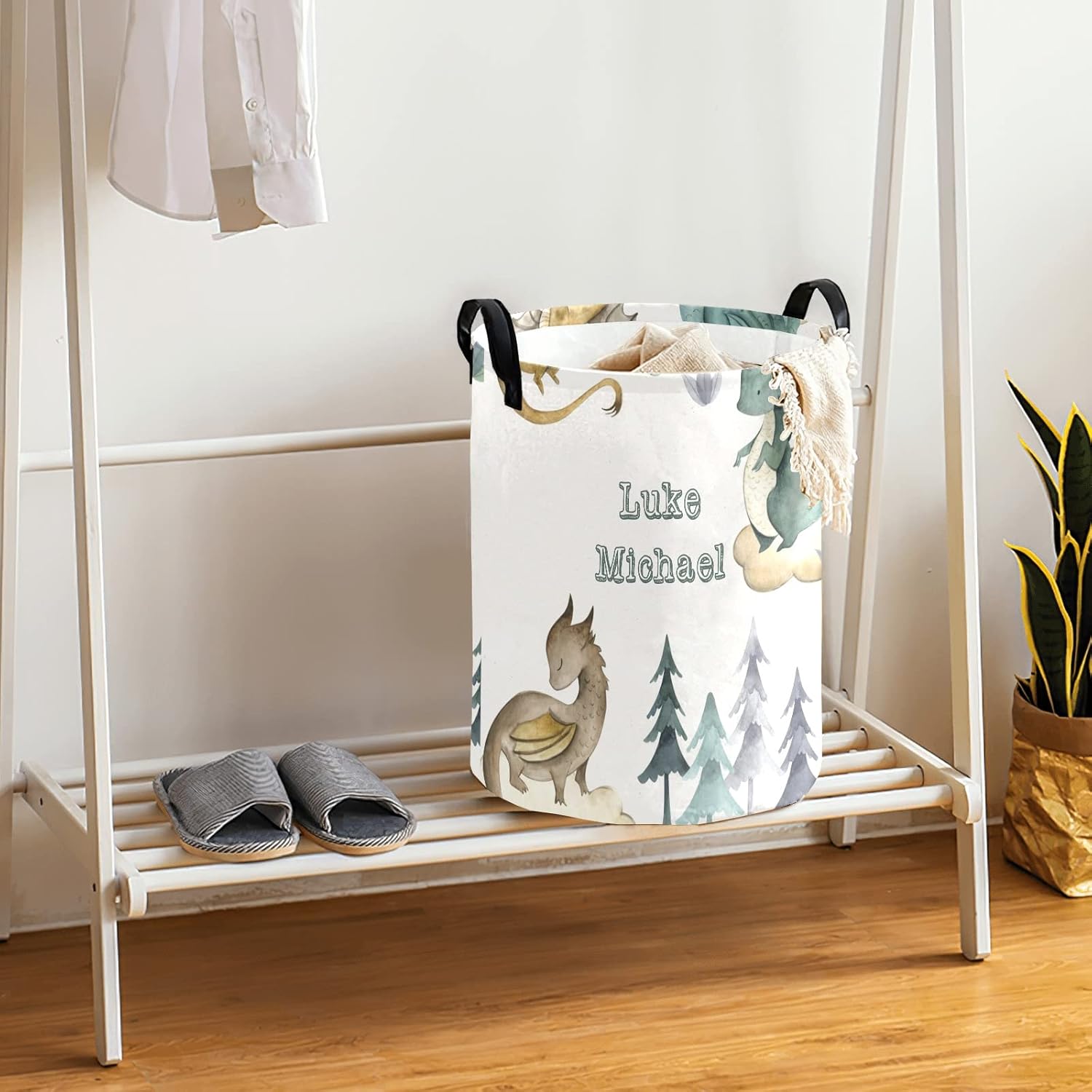 Dragon Animals Watercolor Storage Bin, Waterproof Oxford Fabric Clothes Basket Organizer for Laundry Hamper,Toy Bins,Gift Baskets, Bedroom, Clothes,Baby Nursery