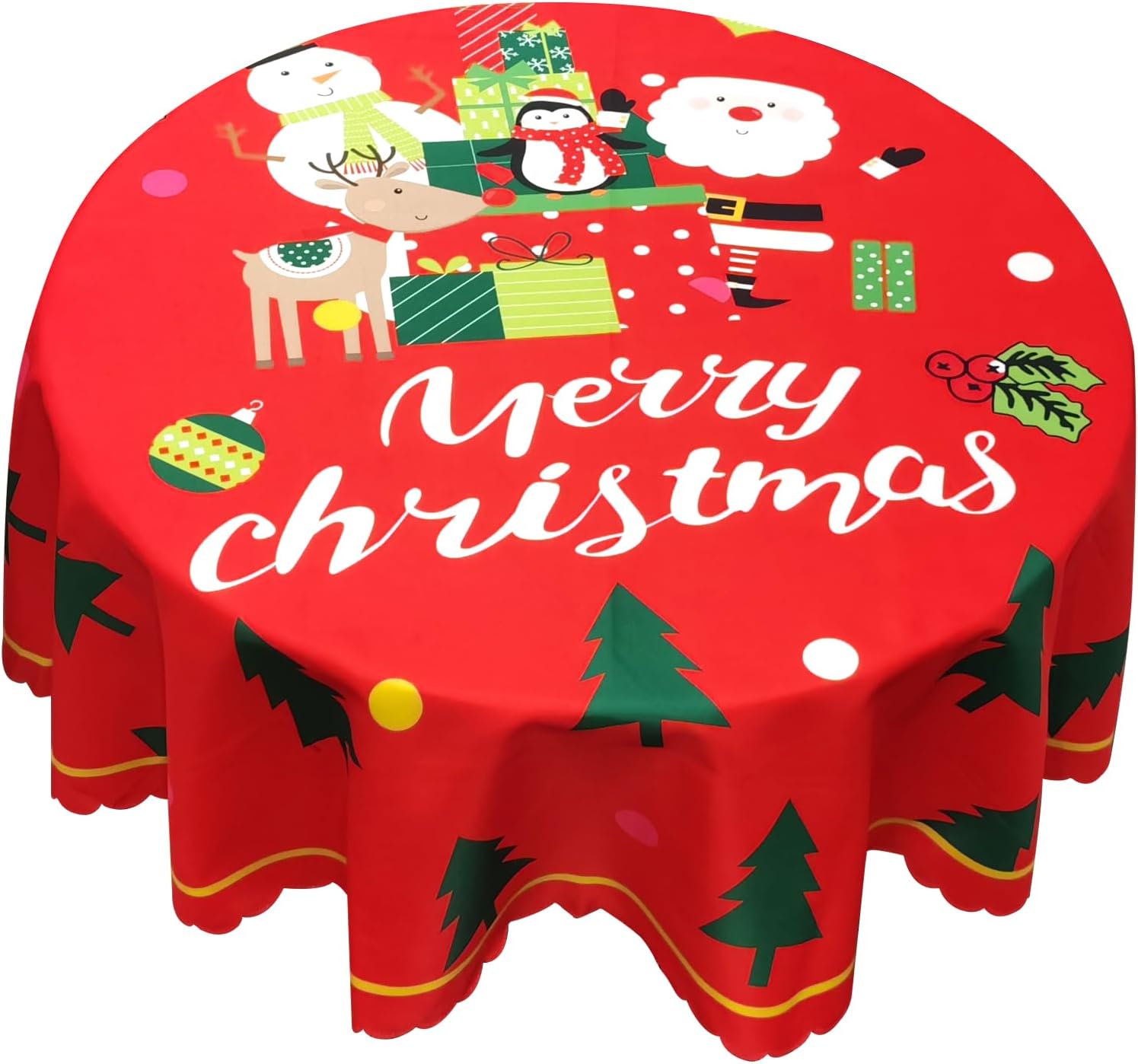 Gukasxi Christmas Table Cloth Round Christmas Tablecloth Washable