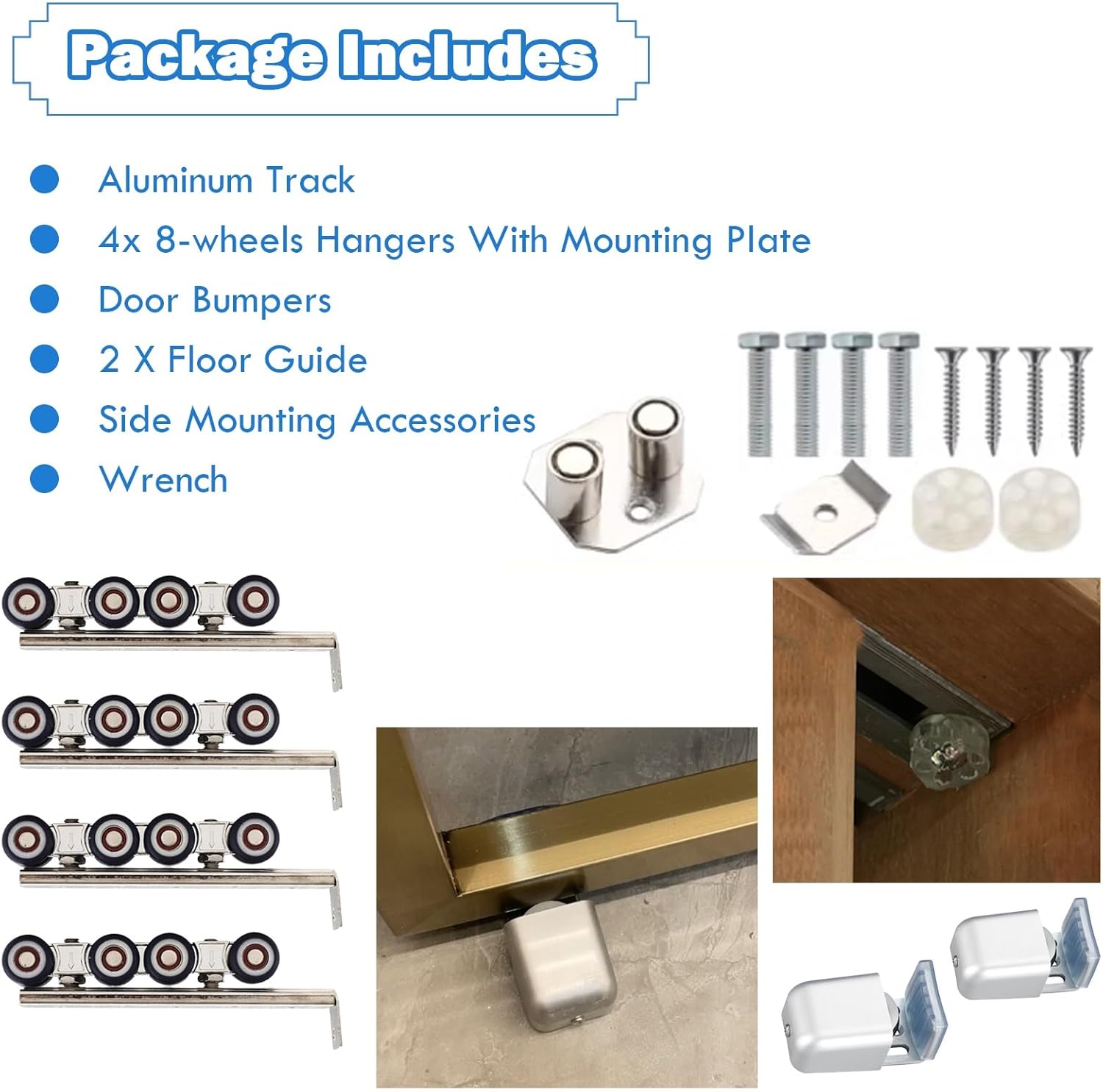 Customizable 14.8ft Sliding Door Hardware Kit - Ceiling Rails for Parallel Sliding Cabinet Doors, Barn Door Track System with Key Door Features, Easy Installation