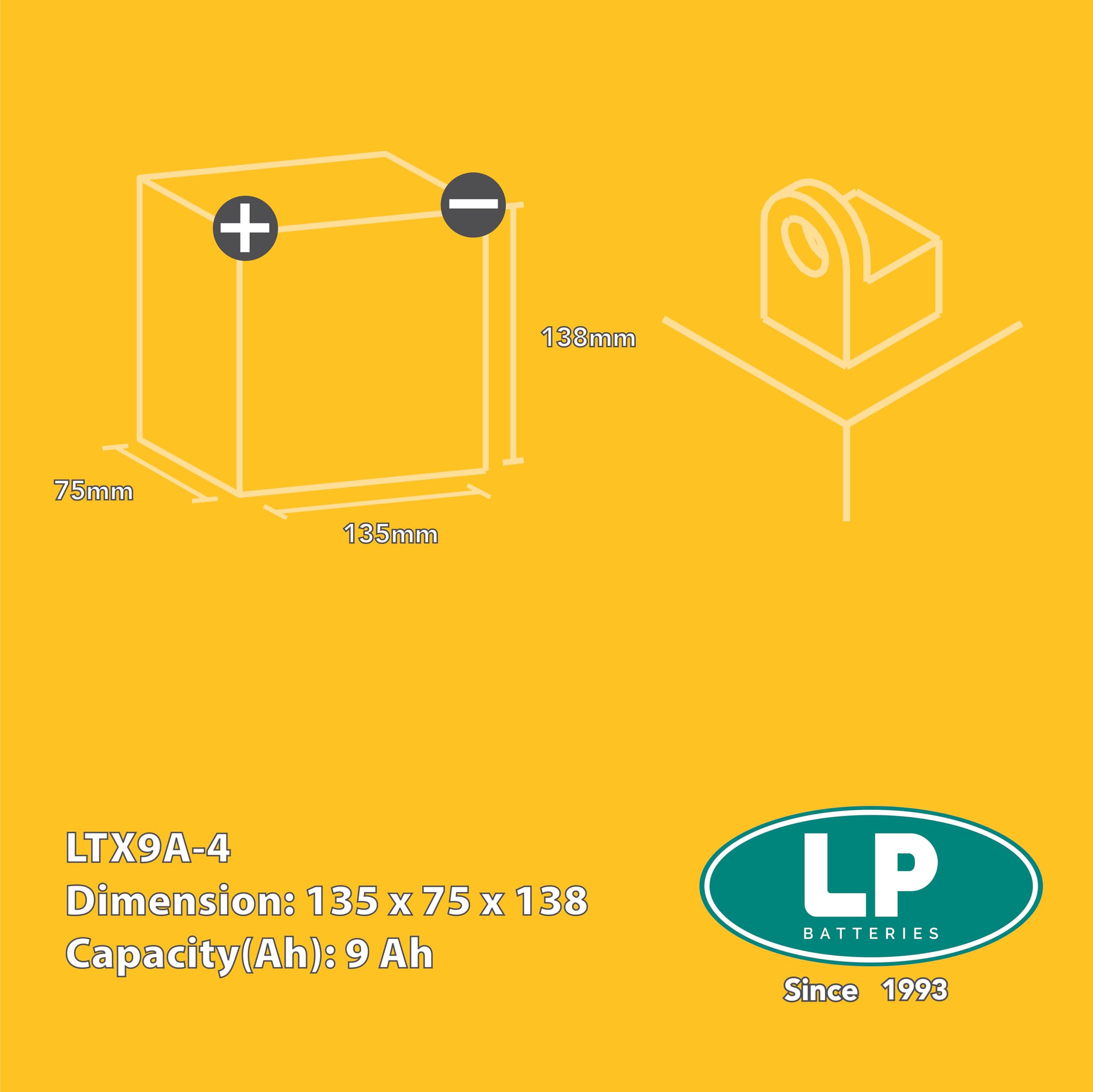LANDPORT Batterie LTX9A-4 12V 9Ah 135x75x138mm kompatibel für Aprilia RS 125, Piaggio Fly 125, Vespa LX 50