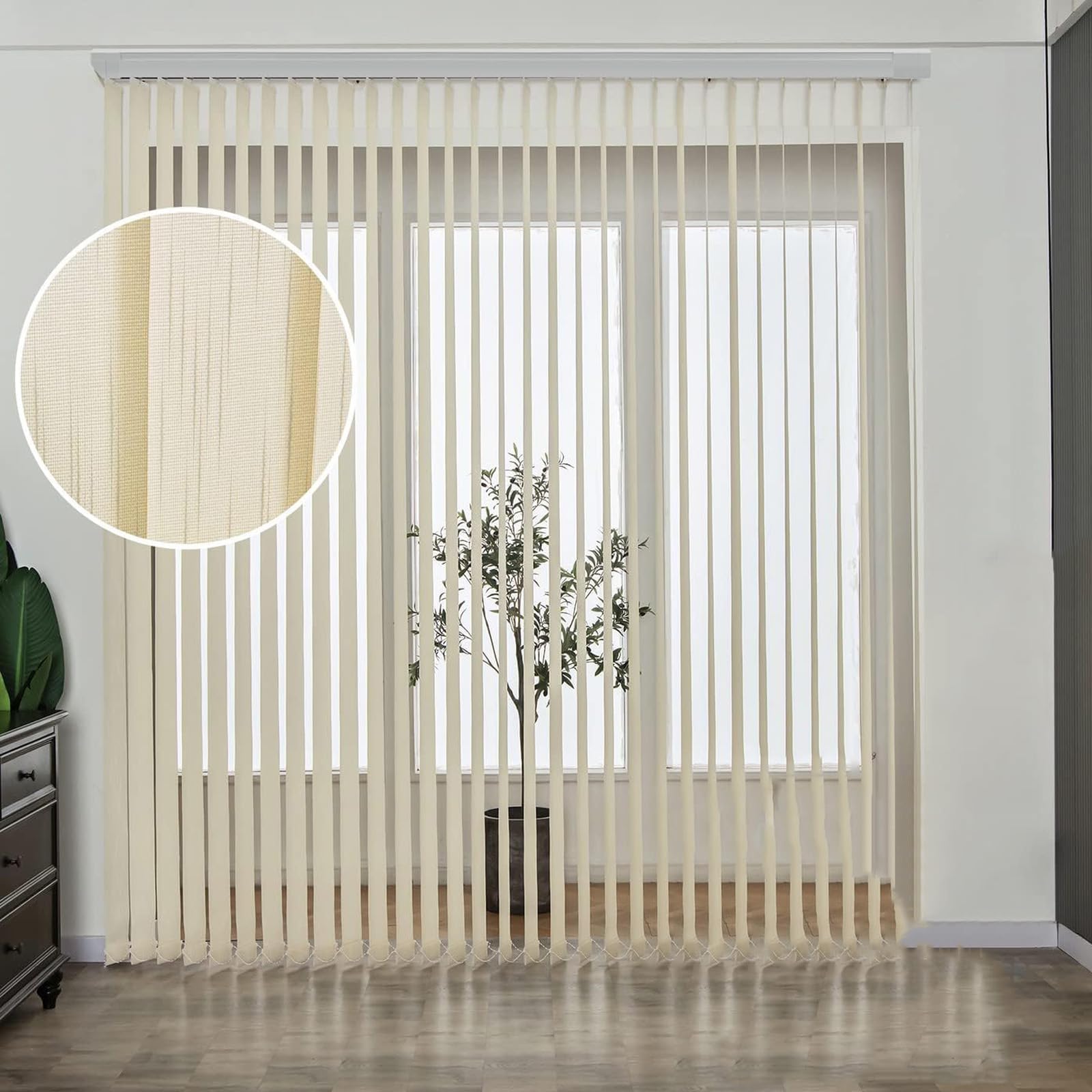 Cortina Lamas Verticales Translúcida,Persianas Opacas 60%,Cortina de Protección Solar y Privacidad para Balcón Puertas y Ventanas,con Accesorios,Personalizable,Ancho×Alto (90cm x 110cm)