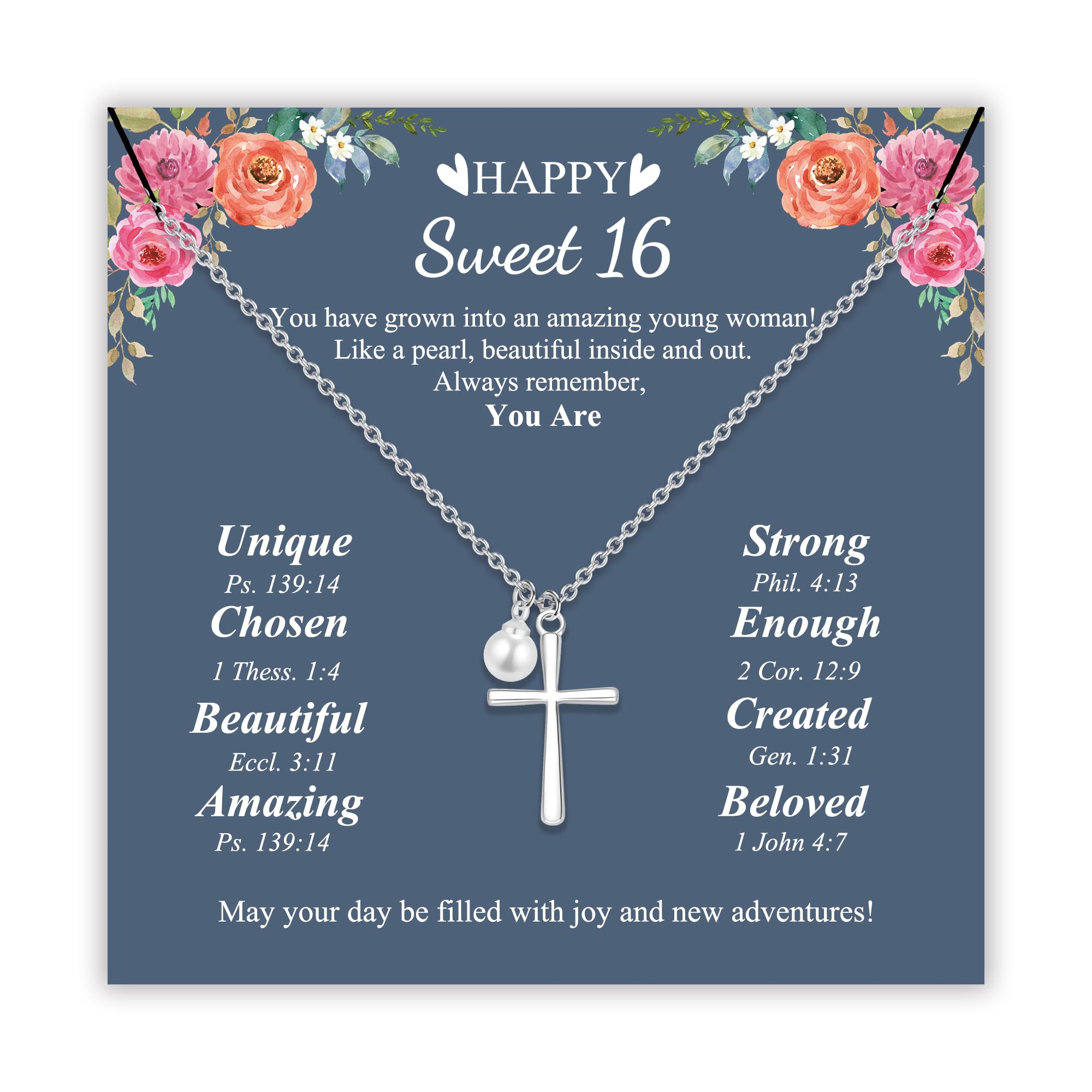 Sereney 9-16 Year Old Girls Birthday Necklace, Cross Stainless Steel Silver
