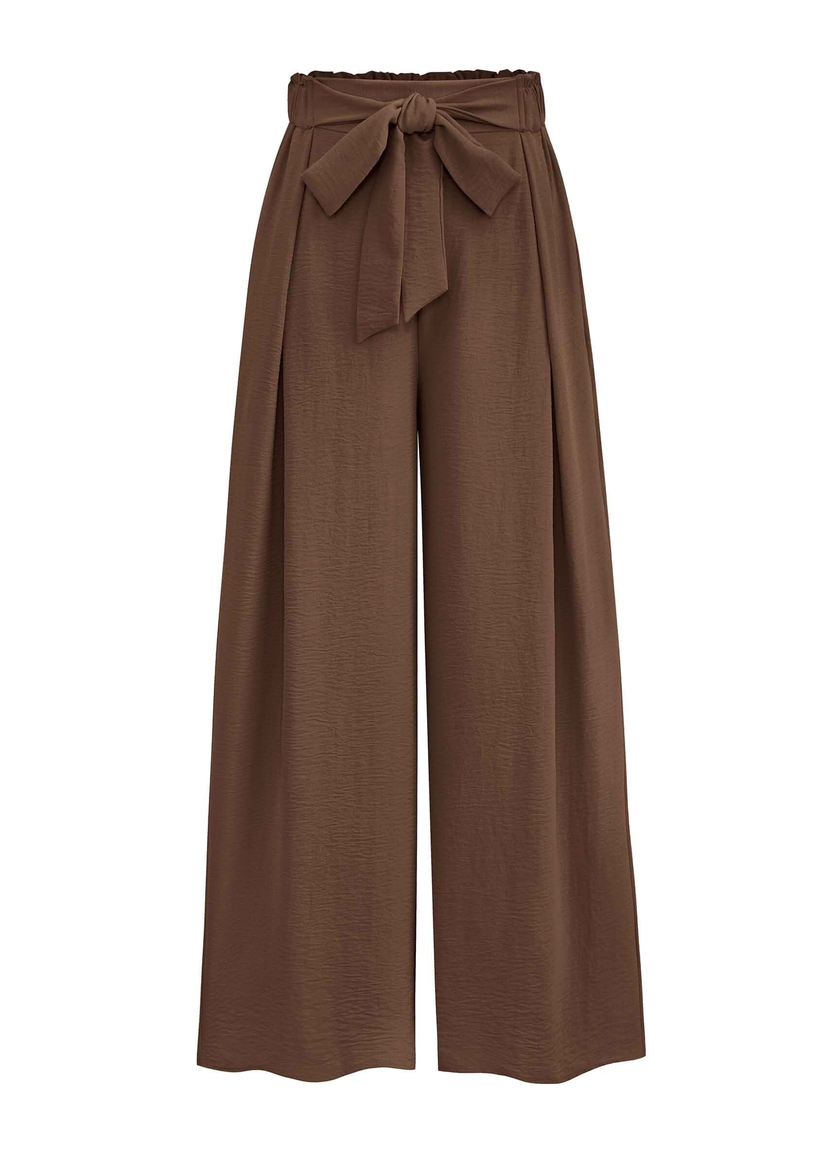 PRETTYGARDEN Women's Palazzo Wide Leg Work Dress Pants Summer Business Casual Outfits, Tie Front, Elastic High Waisted, Trousers with Pockets, Office Interview, Spring Fall Clothes