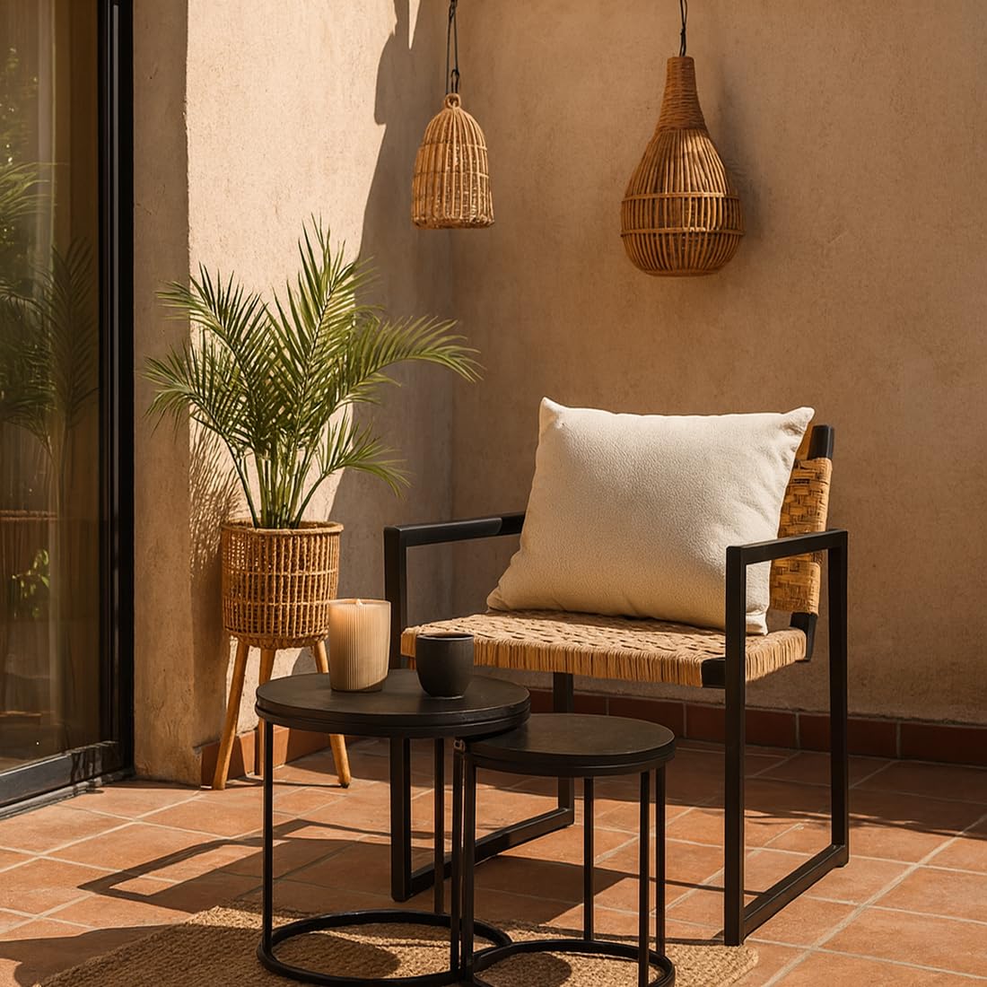 Acomoda Textil – Juego de 2 Mesas Auxiliares Redondas de Madera y Metal para Salón, Dormitorio y Terraza. Set Mesas Nido para Café Diseño Moderno y Versátil para Hogar. (Negro)