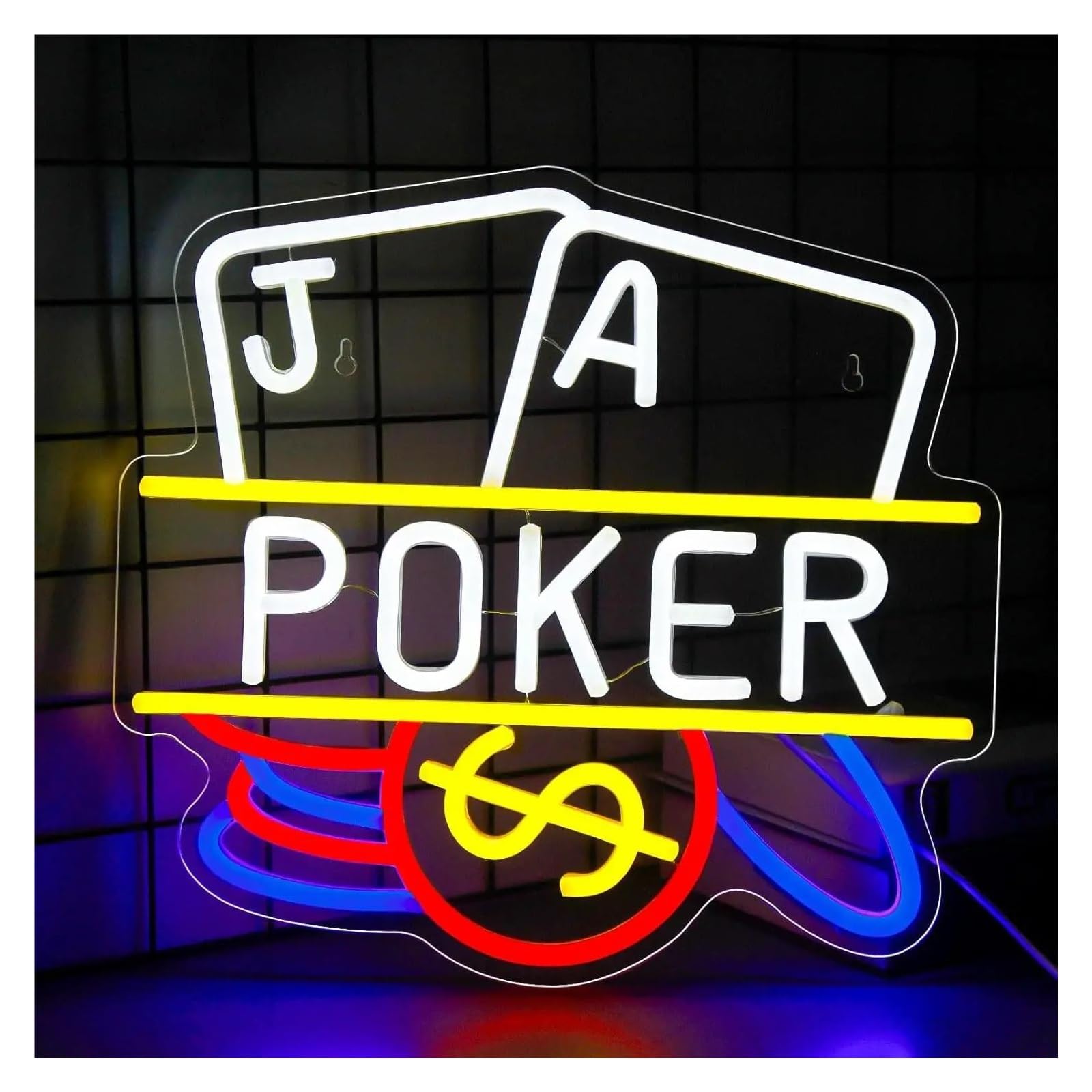 RONGCH Hanging Art Signs Neon Sign Poker USB Dimmable for Playing Cards Casino Theme Party Bar Game Room Club Decoration 32.8x30.5cm