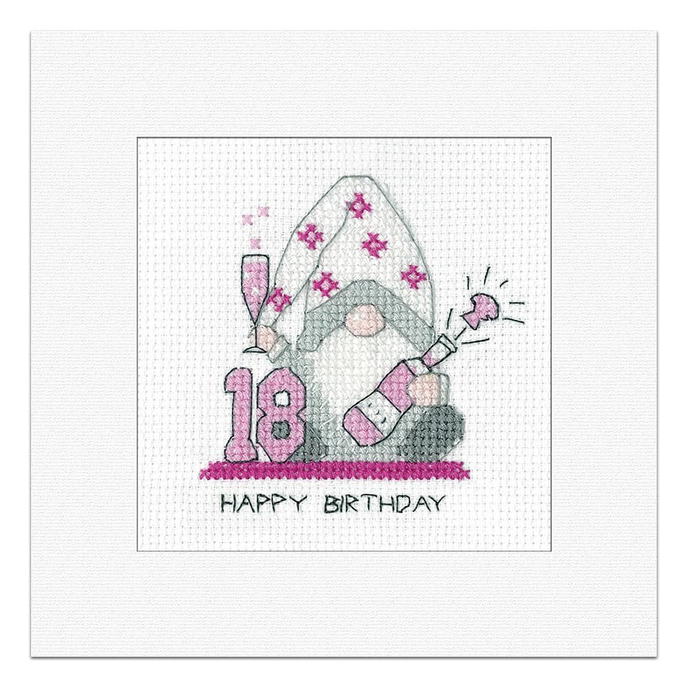 Heritage Crafts Gonk - 18th Birthday Card - Female Cross Stitch Greeting Card Kirsten Roche Gonks
