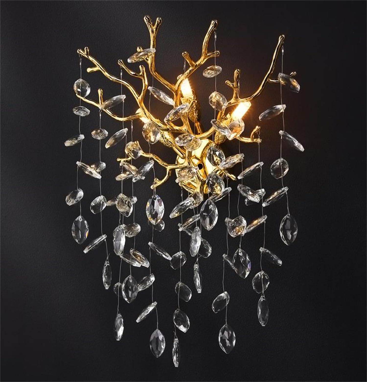 MESOVFCA Modern Gold Crystal Wall Light, 2-Light Wall Sconce, Tree Branch Wall Lamp Light Fixtures, Bedside Lamp for Bedroom, Living Room, Foyer