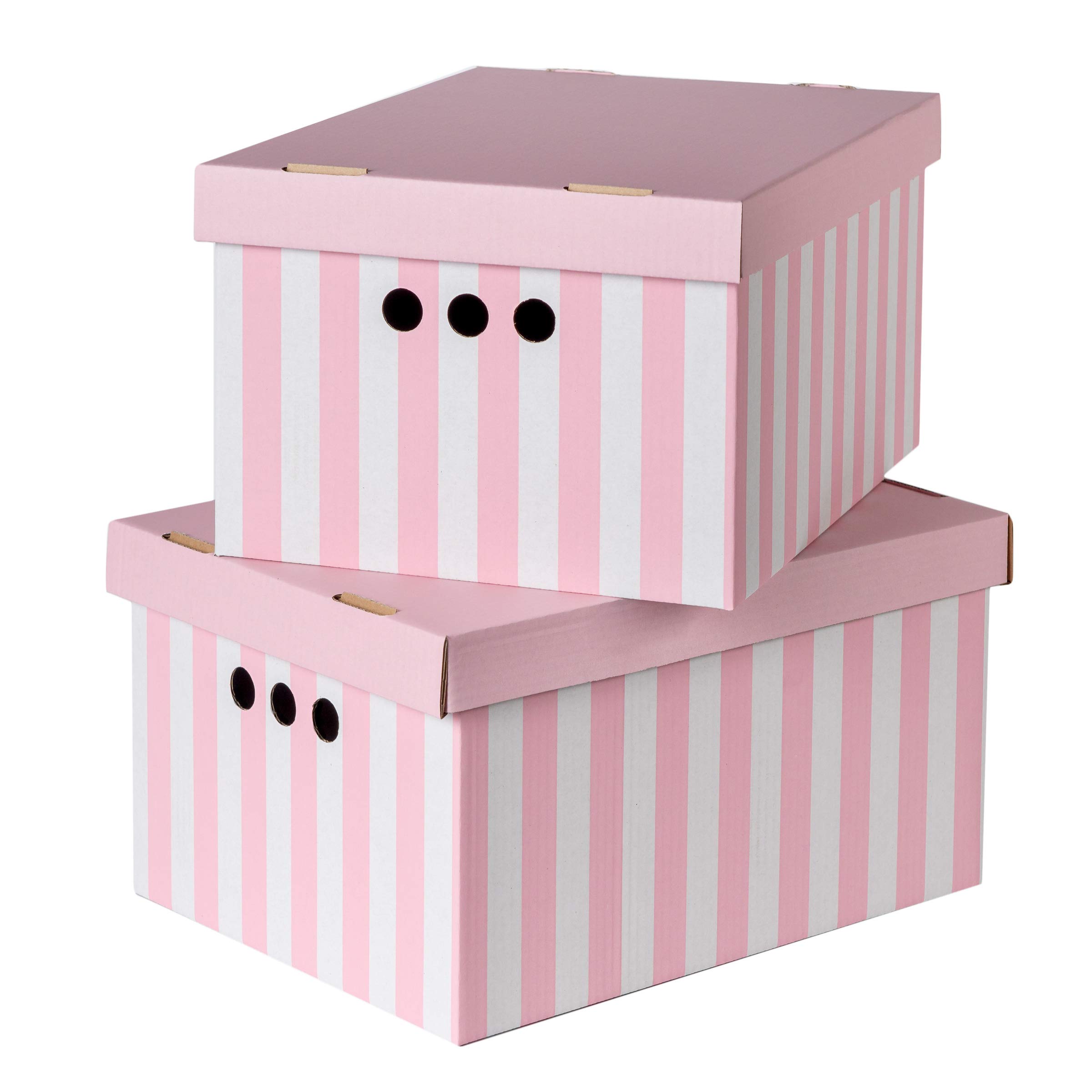 SOFTILLO Pack of 2 Decorative Storage Boxes With Lids Home Office Bedroom Wardrobe Box Organiser Archive Box with Lid Multi-Use General Storage Archive Box with Lid Stylish Set XLarge Pink Stripes