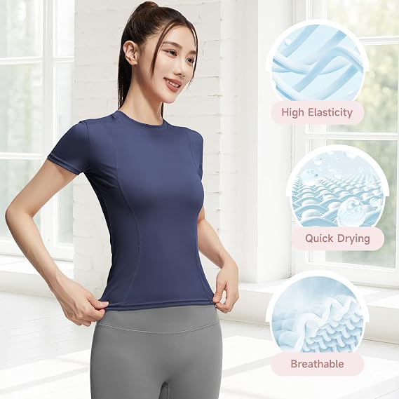 Workout Tops for Women Short Sleeve Athletic Tees Lightweight Quick Dry Yoga Gym Running Shirts