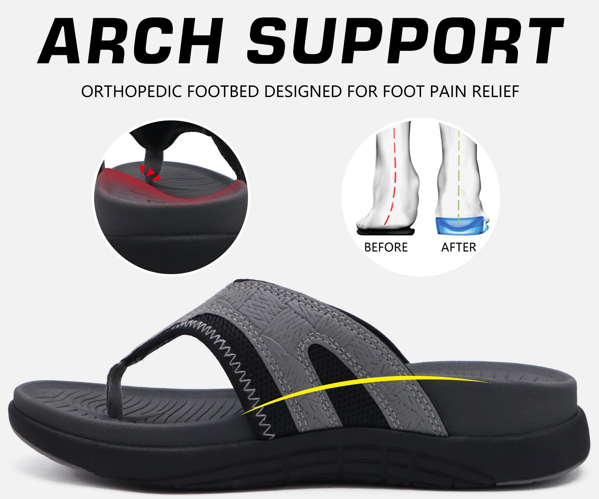COFACE Chanclas Hombre Deportivo Soporte Arco Sandalias para la Playa Piscina Flip Flops de Dedo Verano Antideslizante