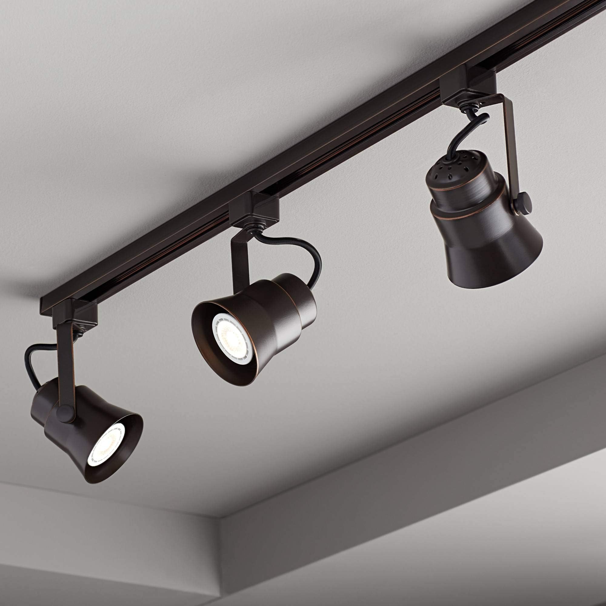 Pro Track Jenna 3-Head LED Ceiling Track Light Fixture Kit Linear Spot-Light GU10 Dimmable Brown Bronze Finish Metal Modern Western Kitchen Bathroom Living Room Dining Hallway Bedroom Decor 44" Wide