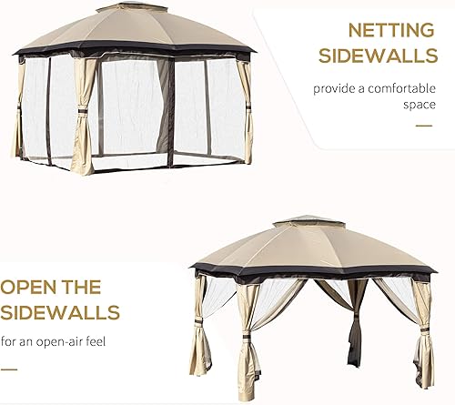 Miniatura 4 de Outsunny Cenador para exteriores de 10 x 12 pies, refugio con techo doble ventilado, paredes laterales de malla con cremallera, marco de acero