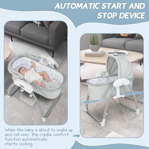 Miniatura 3 de INFANS Cuna mecedora eléctrica inteligente 2 en 1, cuna automática para bebés, cuna para dormir con control remoto, función de sincronización de