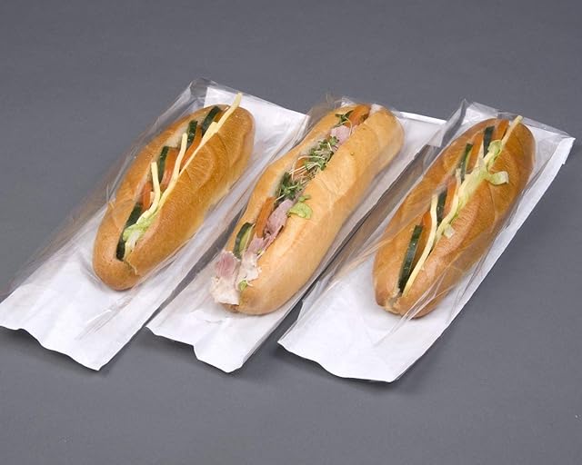 100 White Film Front Clear Cellophane Paper Window Sandwich Food Photo Display Bags (4" x 6" x 14" (Baguette))