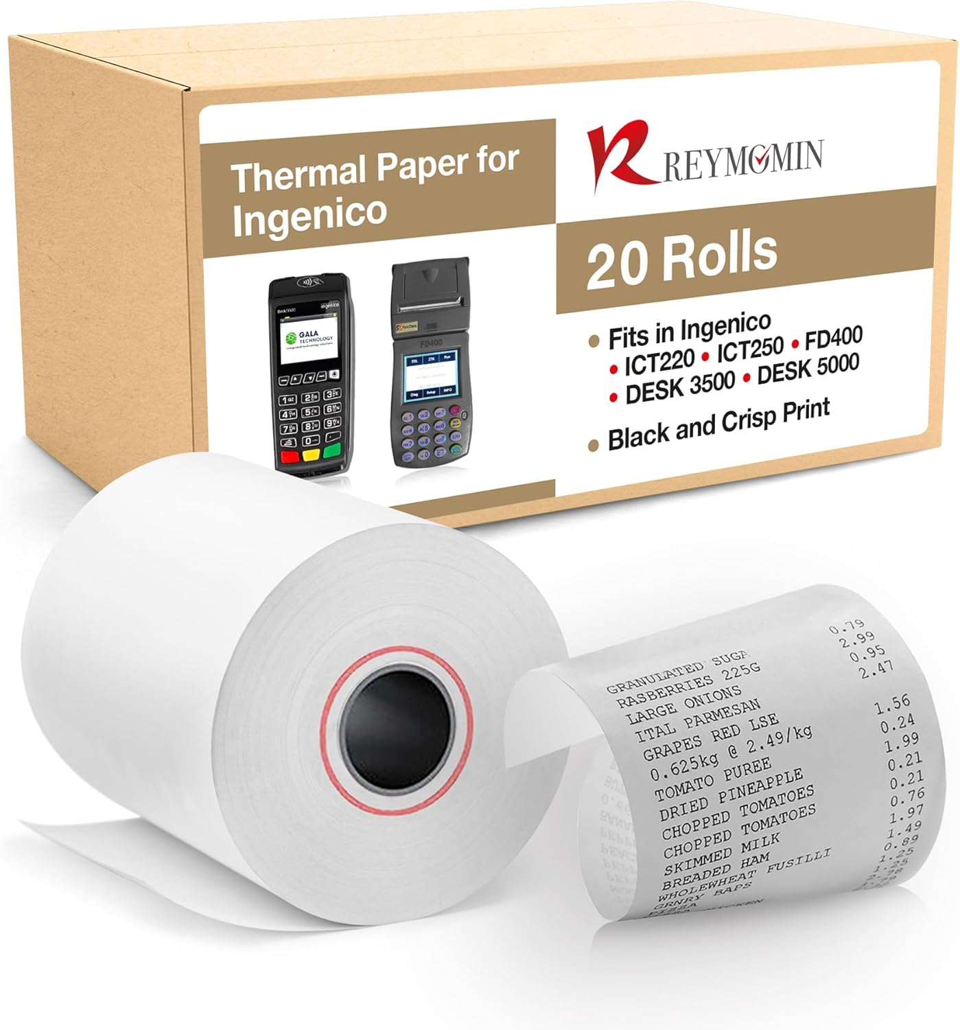 Thermal Paper Rolls for Ingenico Desk 3500, Desk 5000, Move 5000, ICT220, ICT250, DX8000 – BPA‑Free Receipt Paper for Credit Card Machines – 20 Rolls