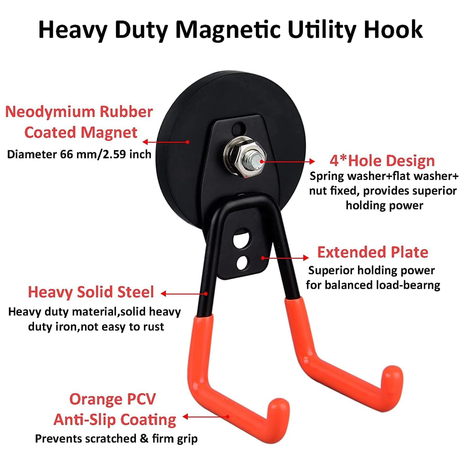 Heavy-Duty Magnetic Double-Claw Hook,Non-Slip Strong Large Magnetic Double Hooks for Indoor and Outdoor Hanging,for Power Drill Garden Tools Hose and Cabinet Storage Garage (2L)