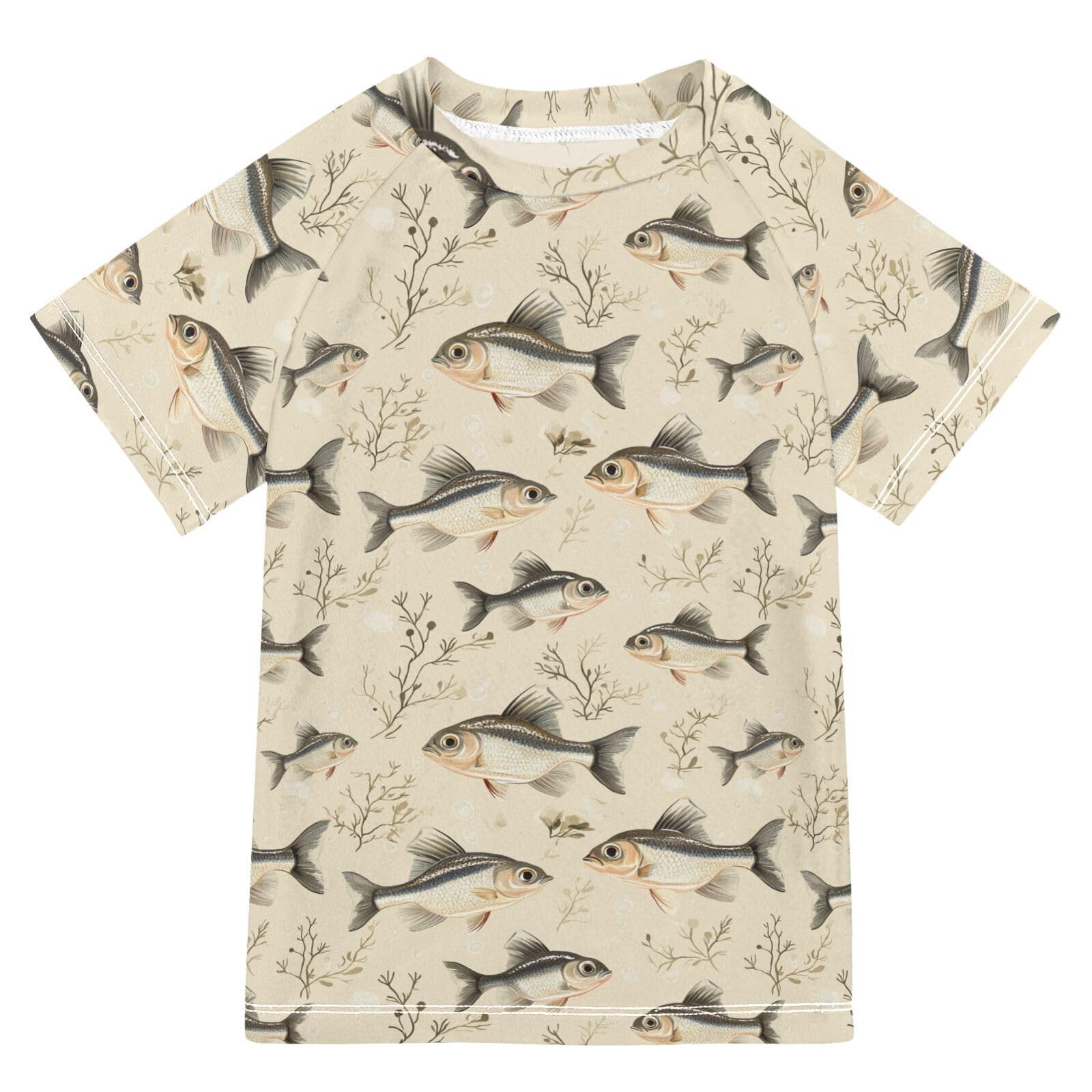 Short Sleeve Girls Bathing Suit Girls Swimsuit Rashguard Girls Rash Guard Top 7-8T Beauty Perch Fishes