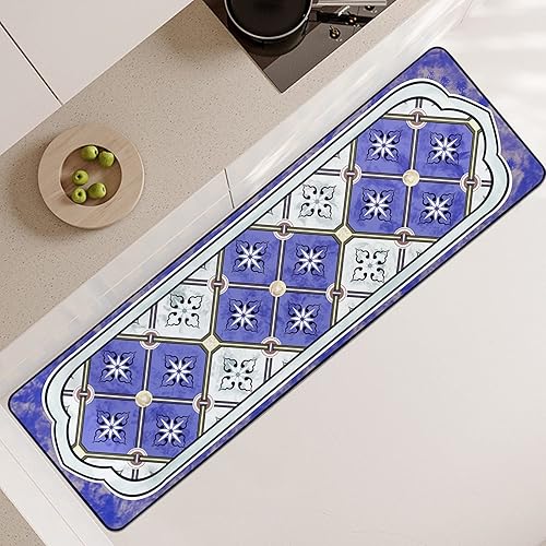 Miniatura 2 de USTIDE Alfombra larga de 20 x 63 pulgadas, diseño retro enrejado, antideslizante, decoración de lavandería, alfombras lavables para cocina, baño,