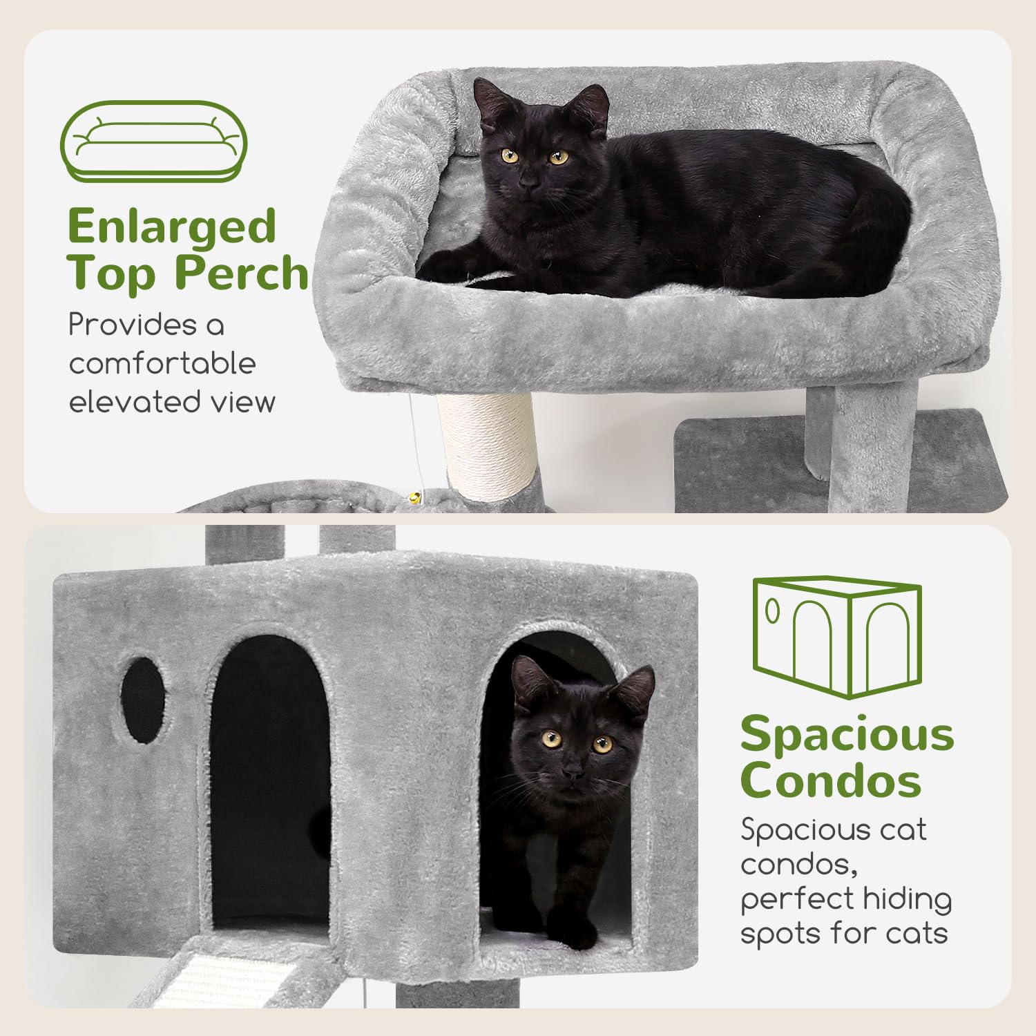 Globlazer Rascador para Gatos con Grandes Nidos Plataformas Acolchada Cesta Tabla Rascar Sisal Peluche Juguete, Árbol Rascador Estable Alto 116 cm para Gatito Grande Gato Viejo (S45, Gris Claro)