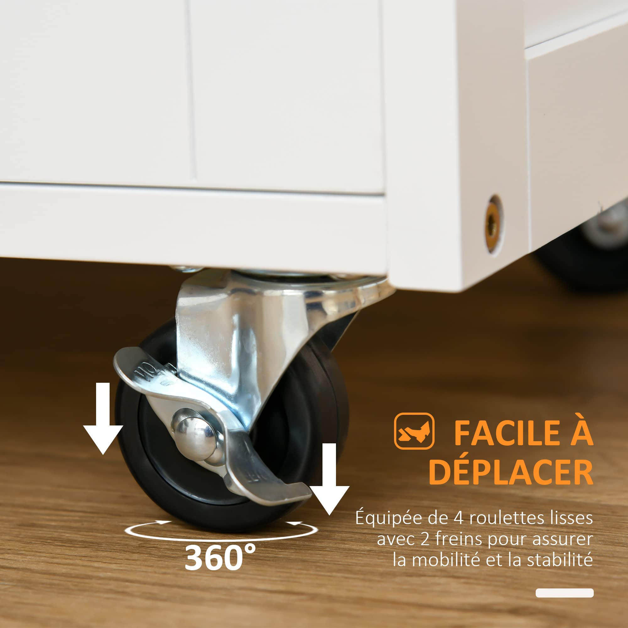 HOMCOM Desserte de Cuisine Multi rangements 2 placards tiroir casier 9 Bouteilles MDF Blanc Plateau Bois Caoutchouc