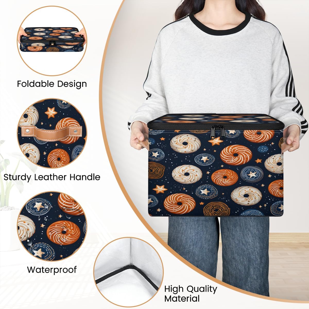 Storage Bin Set of 2 Doughnut Star Storage Basket with Zipper Lid & Handle Foldable Closet Shelf 2 Pack Cloth Organizer Basket Cube Bins Clothes Organizer for Bedroom, Nursery